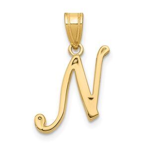 14k Yellow Gold, Mimi Collection, Small Script Initial N Pendant